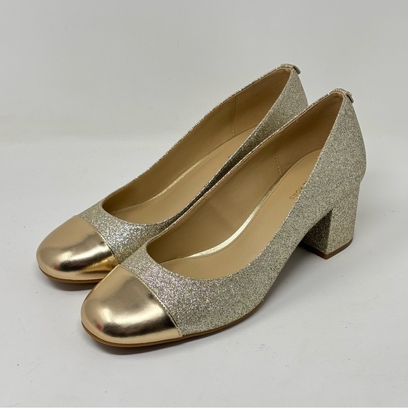 Michael Kors Shoes - Michael Kors Perla Flex Gold Glitter Chunky Heel Pumps NWOT